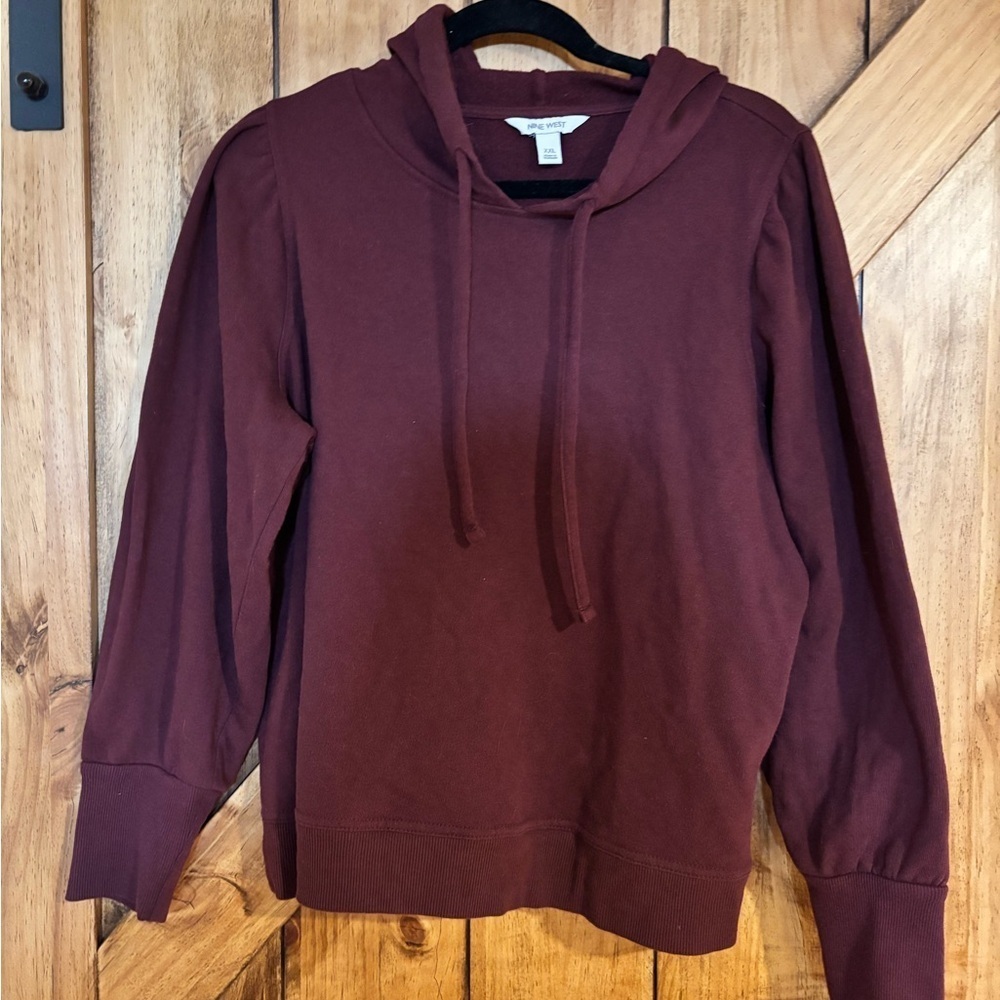 Nine West Women’s Sweatshirt XXL Burgundy Hoodie Puff Sleeve
